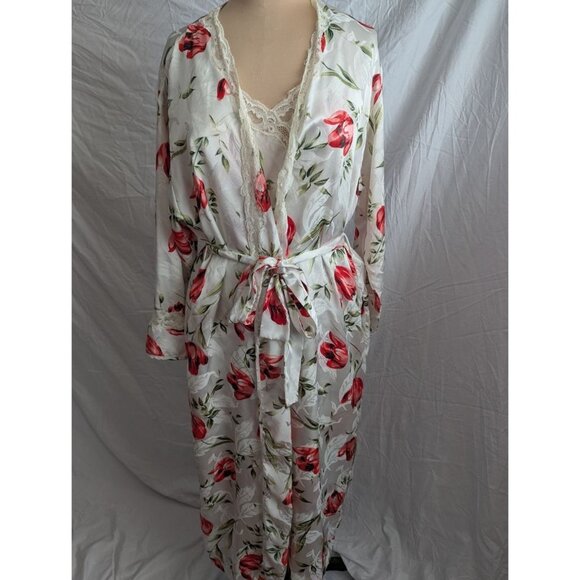 Vintage Josie Floral Lace Trim Nightie w/ Matching Robe Coquette Sexy Silky EUC - Picture 2 of 10